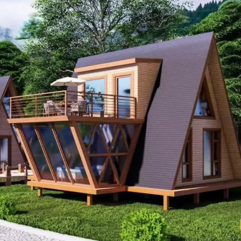 2-Story A-Frame Modern Movable Wood Cabin Prefab Triangle Tiny House for Forest B&B & Glamping Resort Customized