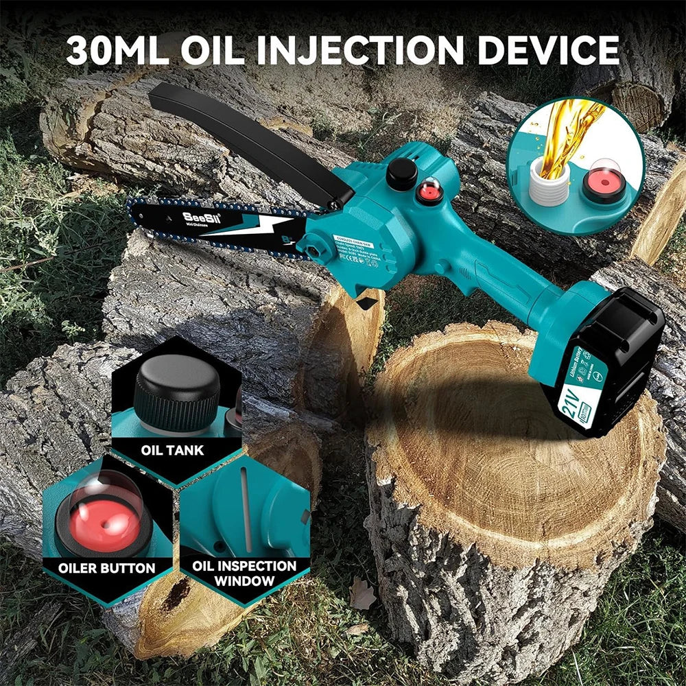 SEESII 8 Inch Electric Chainsaw Mini Cordless Chainsaw Wood Cutter Pruning Garden Power Tools For Makita 18V Battery pin