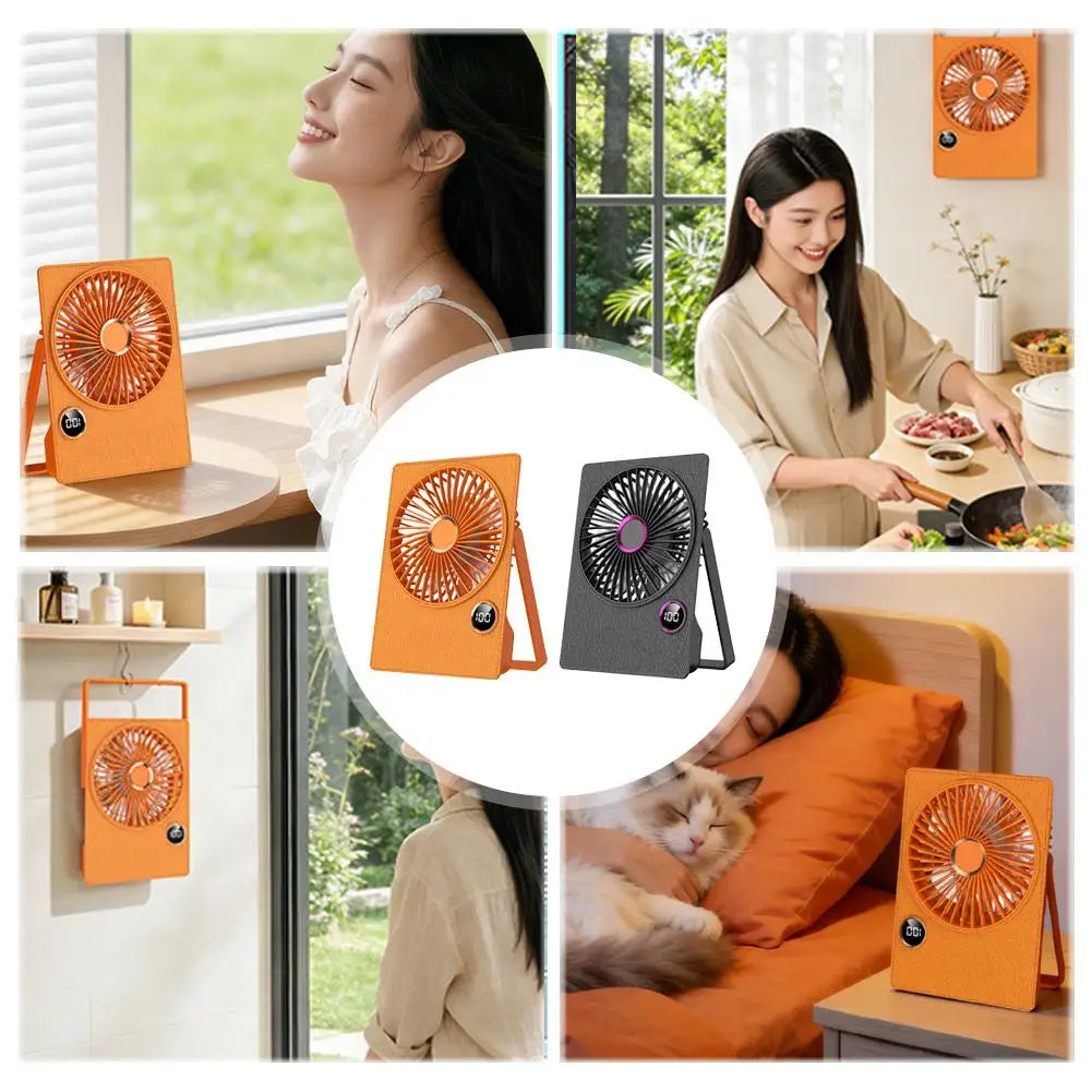 Portable Mini Desk Fan Office Wall Mounted Digital Display High Speed Brushless Motor Type-C Rechargeable Long Battery