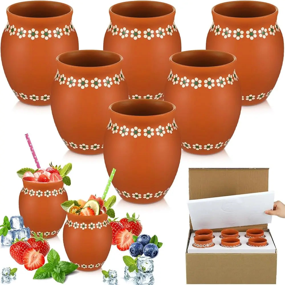 6 Pcs 16Oz Cantaritos De Barro Mexicanos Shooters Pottery Taco Tuesday Mexican Clay Cup Fiesta De Barro Mexicanos Cocktail Cups