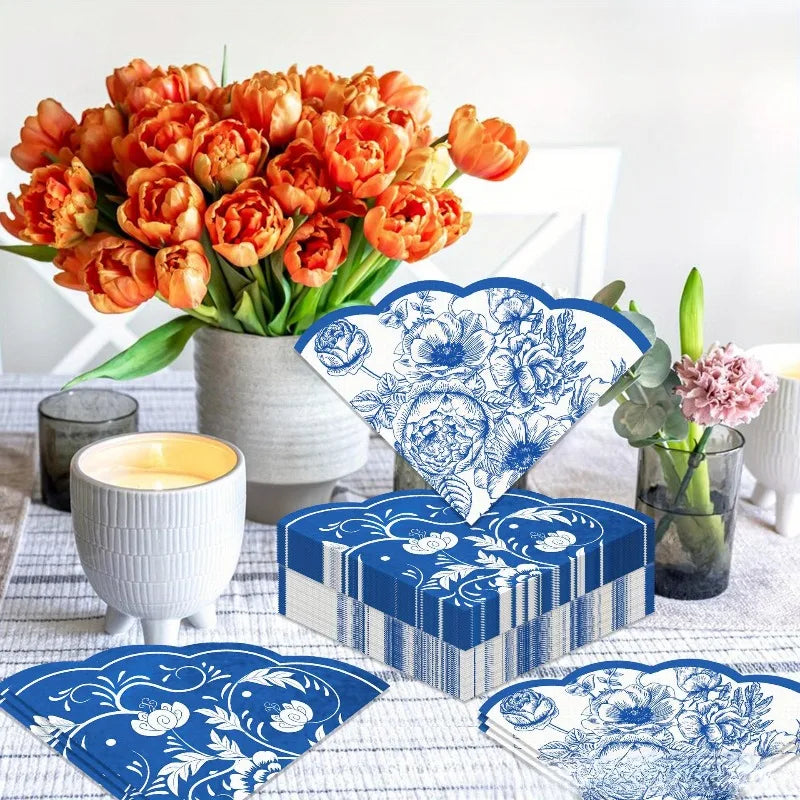 Vintage Blue Flowers Paper Napkins Wedding Disposable Tableware Serviettes Tissues Baby Birthday Party Dinner Table Decor