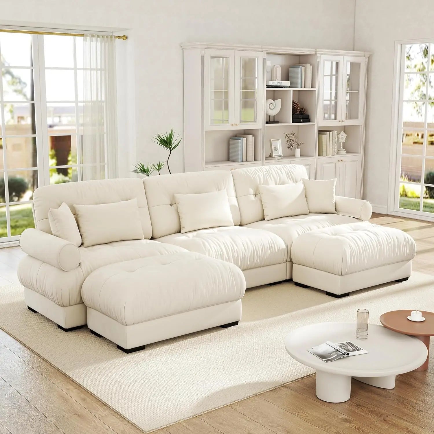 Velvet Modular Sectional Sofa 130" W Oversized U-Shaped Cloud Couch with 2 Ottomans Free Combined 3-Seater Comfort Customized
