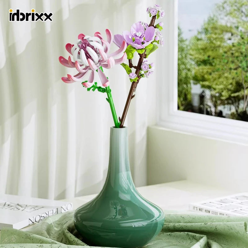 DIY Flower Building Blocks Botanical Plant Mini Bricks Sakura Sunflower Magnolia Bouquet Toy Desktop Decoration Gift