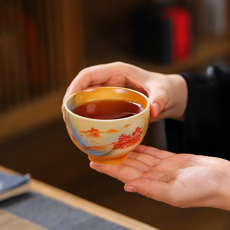Vintage Kungfu Teacups Chinese Pottery Master Teaware Bowls Cup Home Decor Retro Tea Cups 150ml Ceramic Handmade Teaset