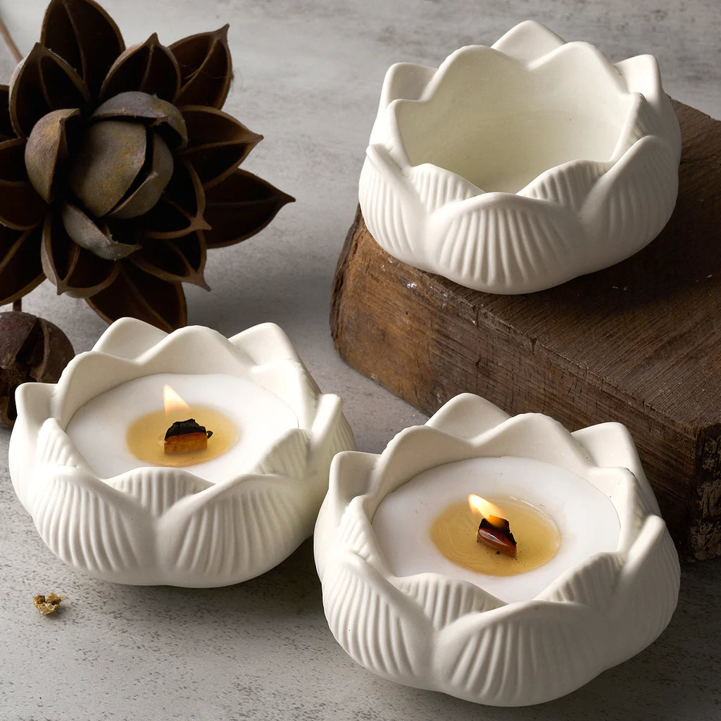 Lotus Shape Candle Holder Plaster Mold Lotus Candle Cup Vessel Cement Mold Terrazzo Silicone Mold Succulent Pot Molds Craft Gift