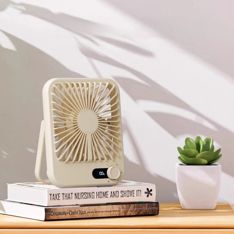 Mini Portable Desk Fan 100 Speed Stepless Variable USB Charging Foldable Handheld Office Strong Wind Digital Display Ultra Quiet