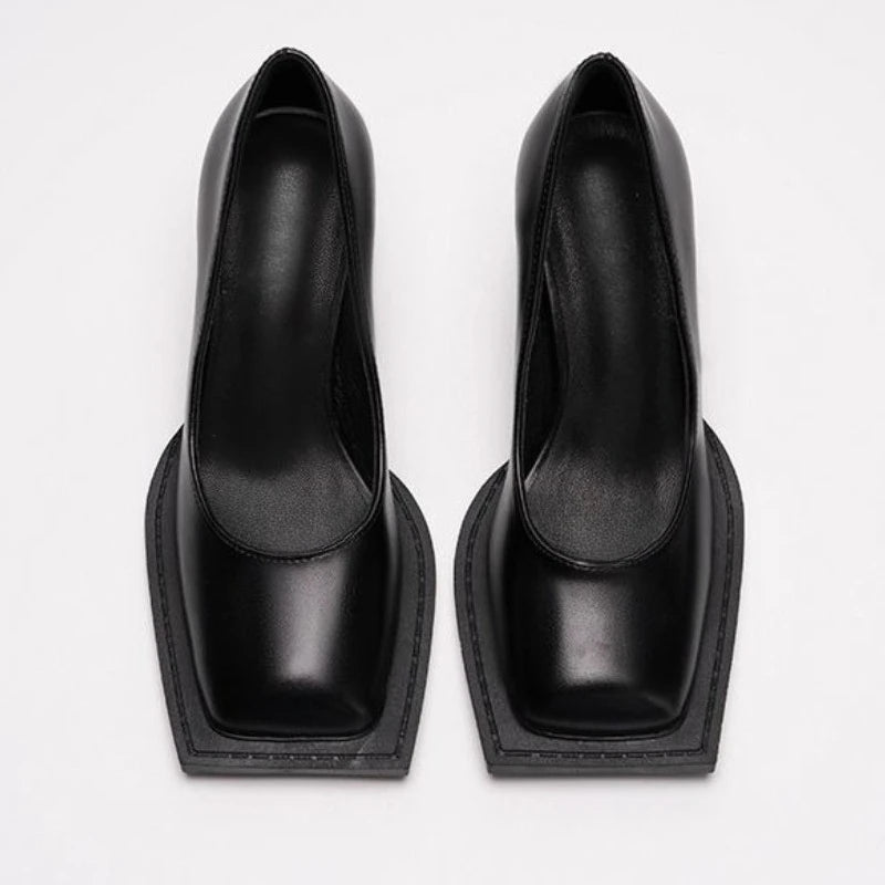 Retro Black Thick Heel Pumps Women Fashion Square Toe Shallow Designer Shoes Elegant Cozy Commuter Office Shoes Zapatos De Mujer
