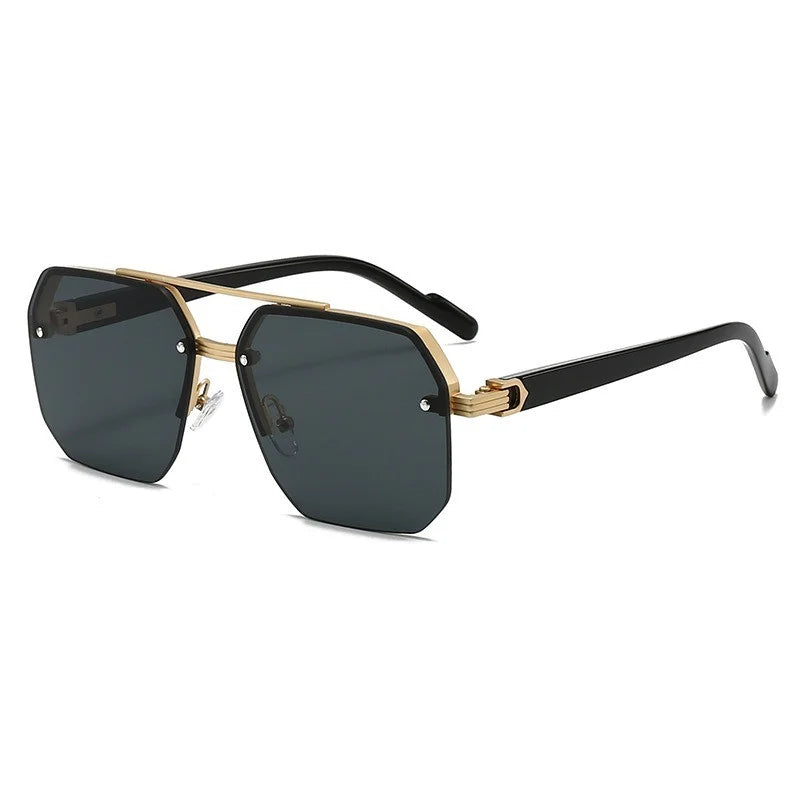 Oversized Double Bridge Sunglasses Frameless Rimless Men's Shades Square Frame UV Protection Street Shooting Eyewear