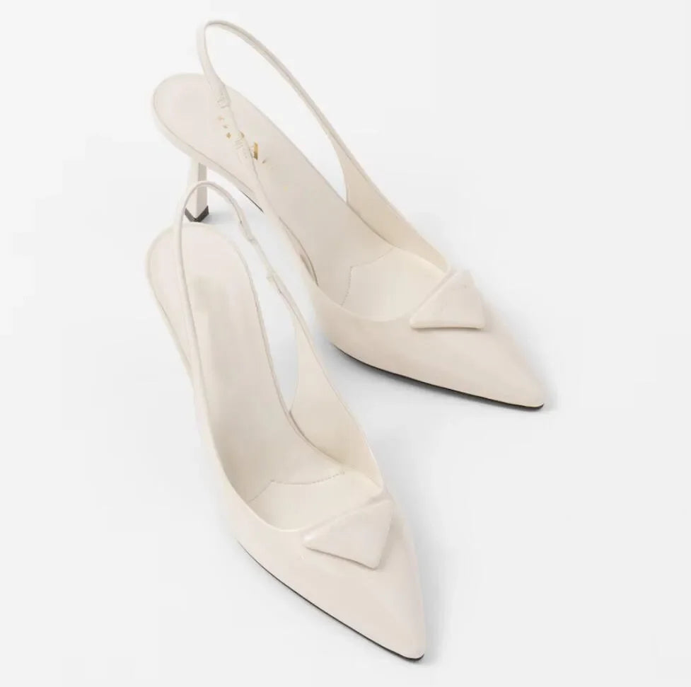 Luxury Women Sandals Shoes Patent Leather Slingback Pointed Toe Elegant Bridal Wedding Dress High Heels Lady Pumps Black Nude Wh
