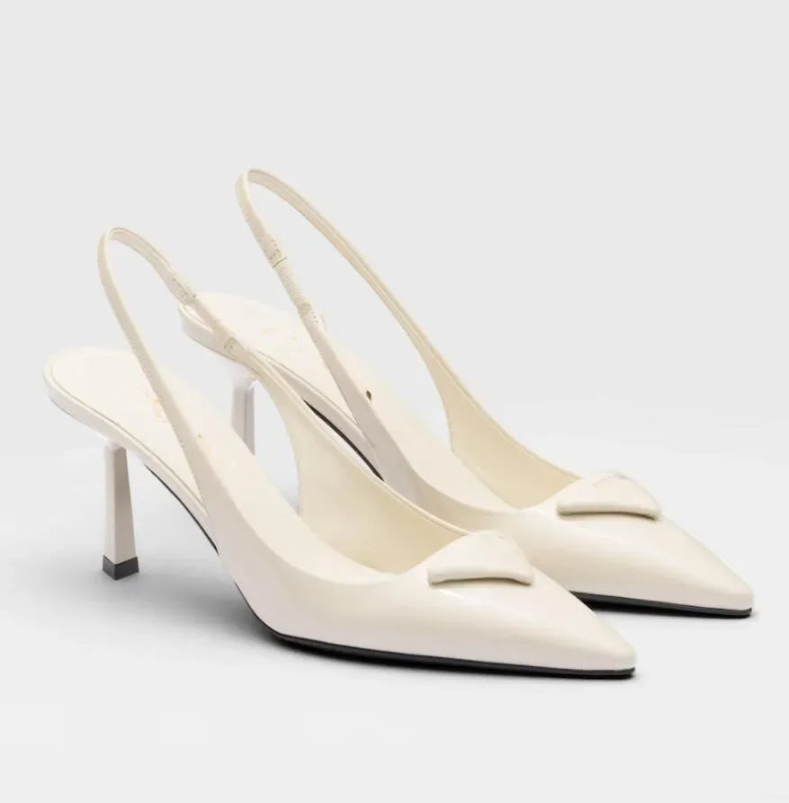 Luxury Women Sandals Shoes Patent Leather Slingback Pointed Toe Elegant Bridal Wedding Dress High Heels Lady Pumps Black Nude Wh