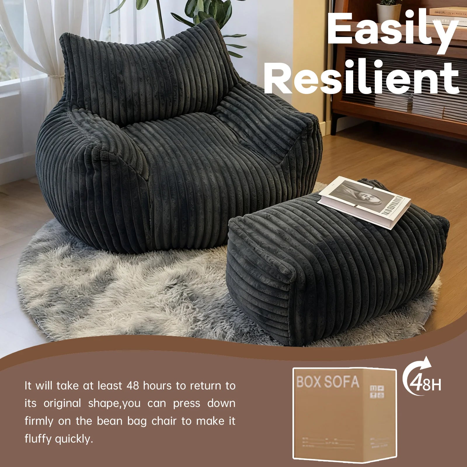 Reading Chair Bean Bag Chairs for Adults, Living Room Furniture, BeanBag Density Foam Couch, Floor Lazy Soft, Comfy Reading Nook