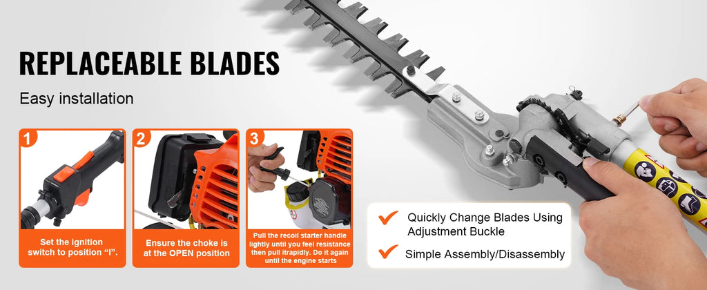 SucceBuy 33CC 6-in-1Multi-Functional Trimming Tools Gas Hedge Trimmer Weed Eater String TrimmerBrush Cutter Pole Saw Chainsaw