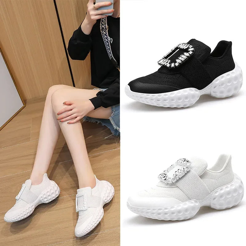 designer shoe New HighQuality Shoes RV Rhinestone Women ThickSoled Spring Summer 2026 Sneakers Square Buckle Dad Shoes Fashion