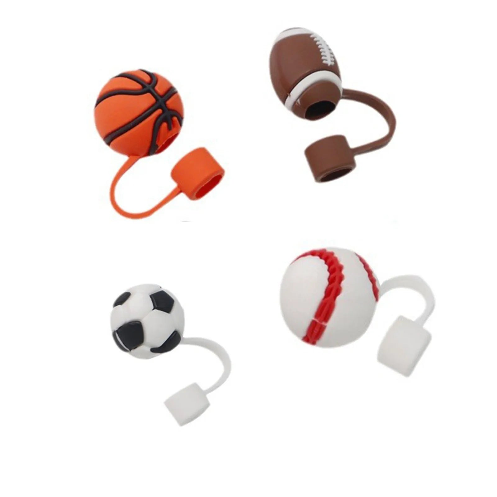 Sports Ball Straw Covers Cap For Stanley Tumblers Cup Cute Football Basketball Straw Cap Stopper For Reusable Straws Tip Lids