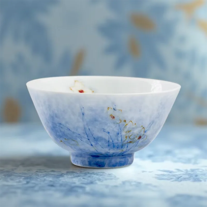 Ceramic Tea Cup Chinese Kungfu Teaware Vintage Blue Porcelain Exquisite Hand-Painted 80ml Office Home Drinkware Perfect Gift