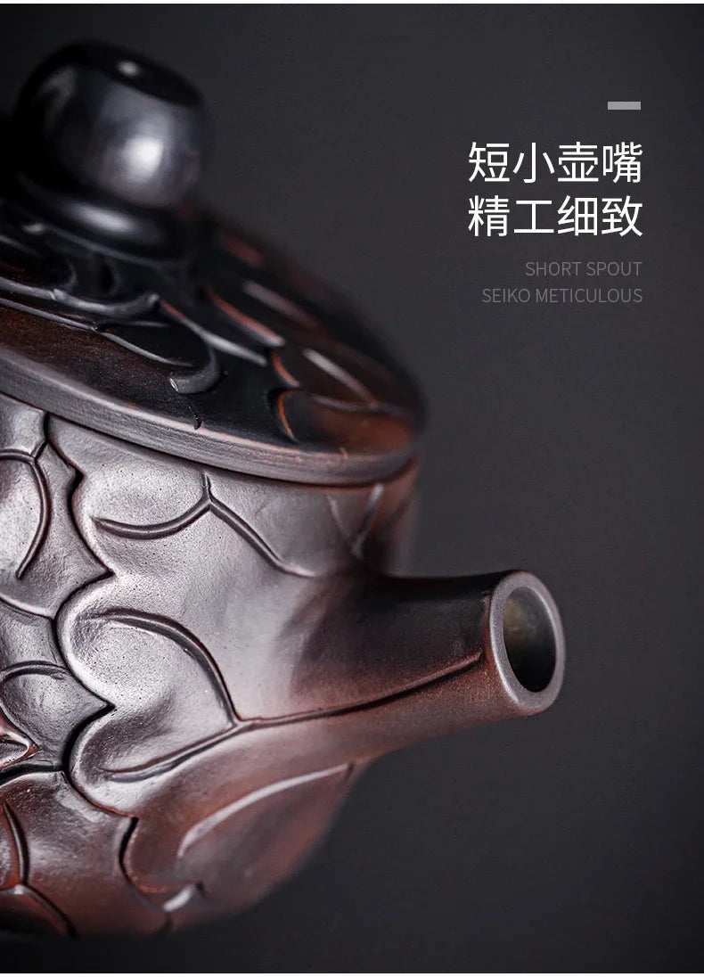 Suitable for collectionPurple Pottery Teapot Handmade Pile Carving Xianglong Pot Kung Fu Tea Set Purple Clay Pot Handmade