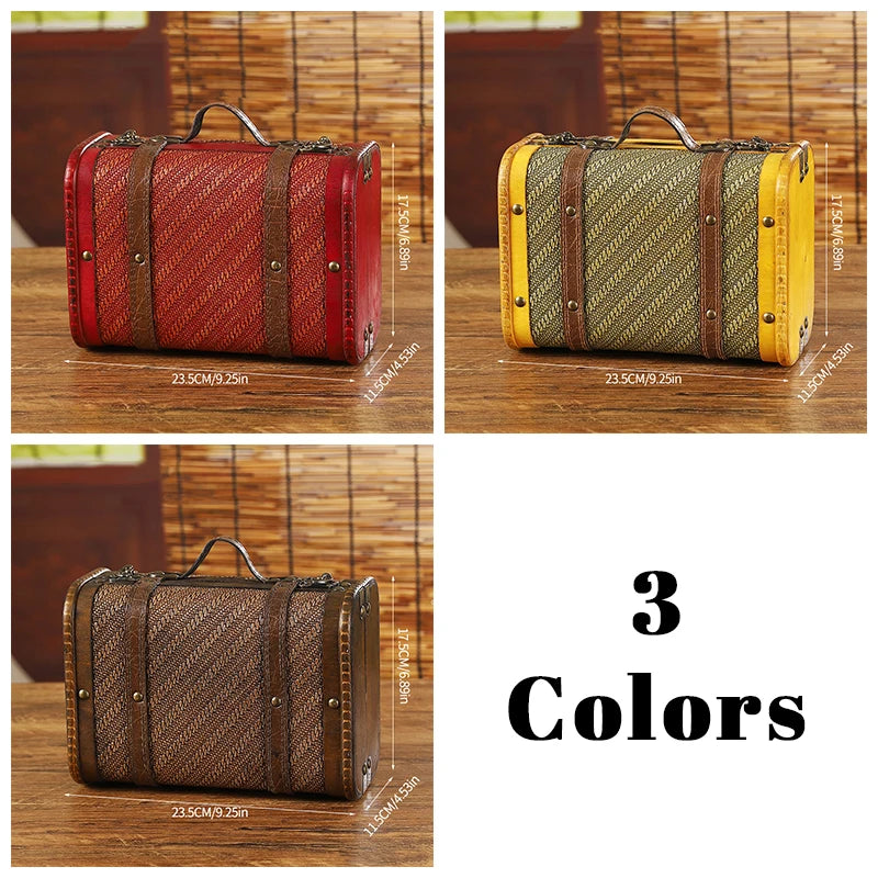 Vintage Distressed Wooden Travel Trunk  Durable Antique-Style Storage Chest for Luggage Home Decor & Retro Interiors