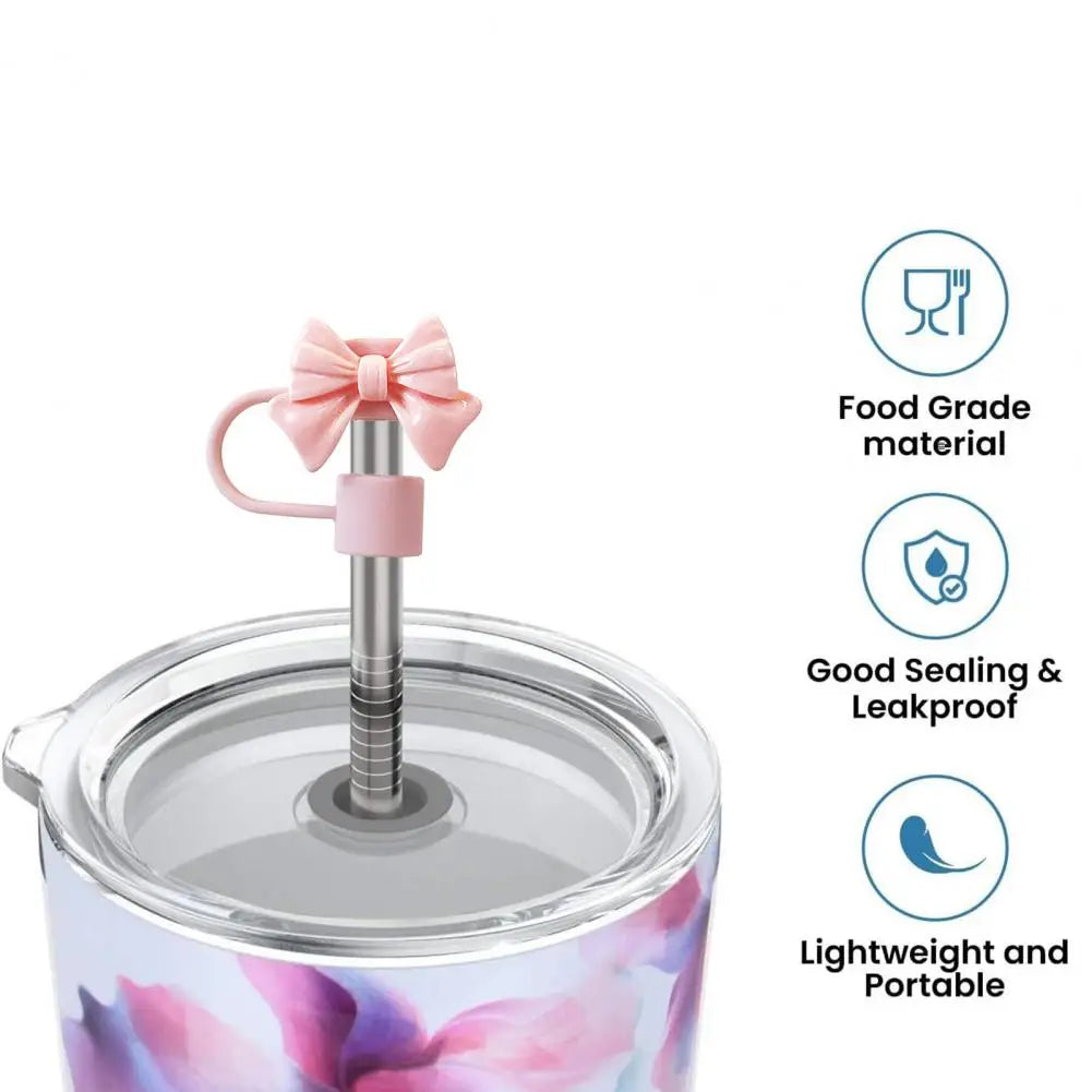 Pink Bow Straw Covers Cap Toppers for Stanley Tumblers Straw Tips Lid Protectors for 10mm Diameter Straws Cup Accessories