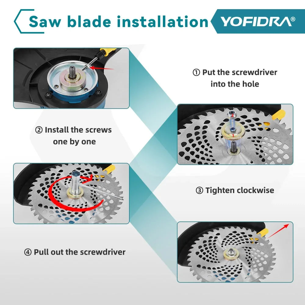 YOFIDRA 10Inch 6000W Brushless Electric Lawn Mower 58000RPM Garden Foldable Grass Trimmer Garden Tool For Makita 18V Battery Pin