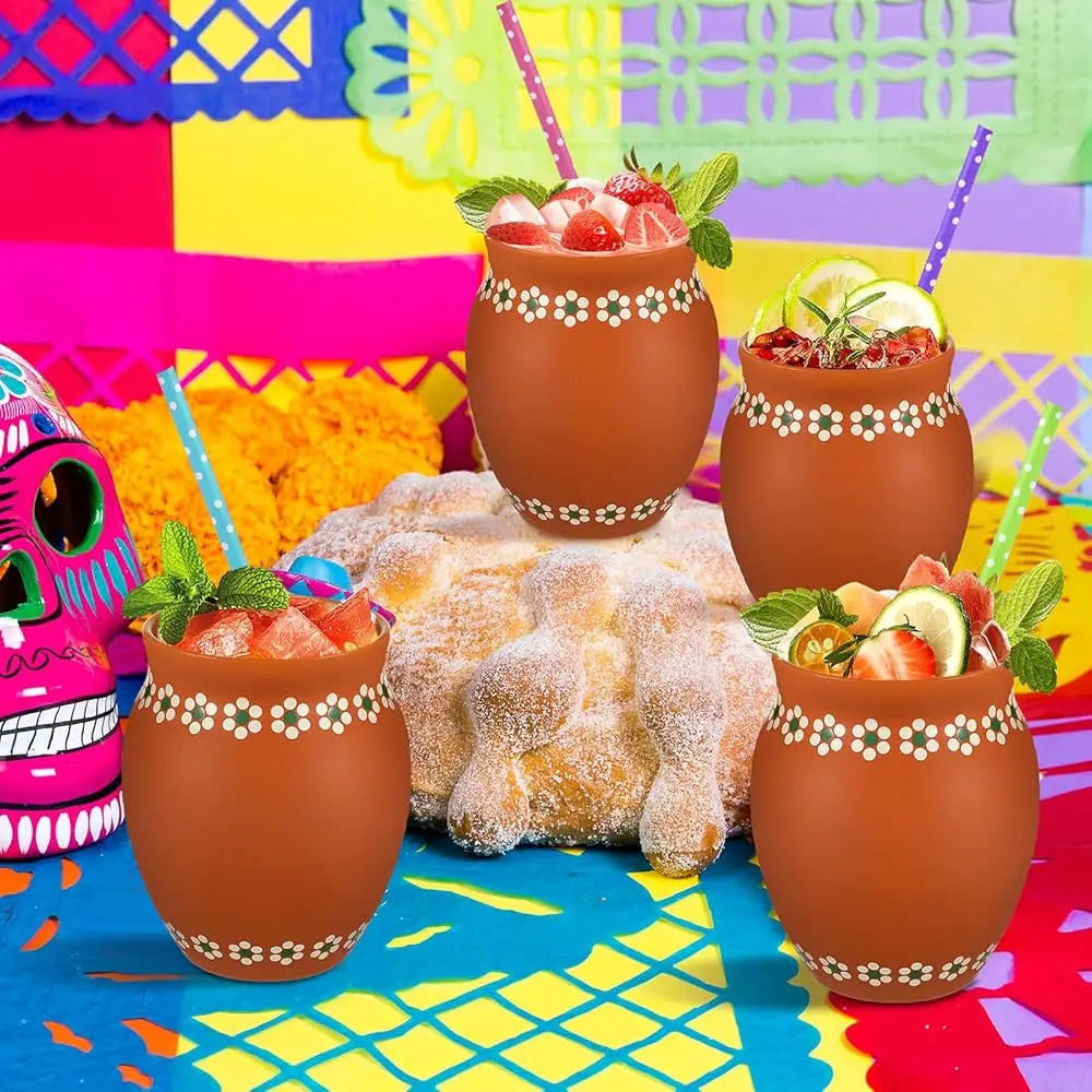 6 Pcs 16Oz Cantaritos De Barro Mexicanos Shooters Pottery Taco Tuesday Mexican Clay Cup Fiesta De Barro Mexicanos Cocktail Cups