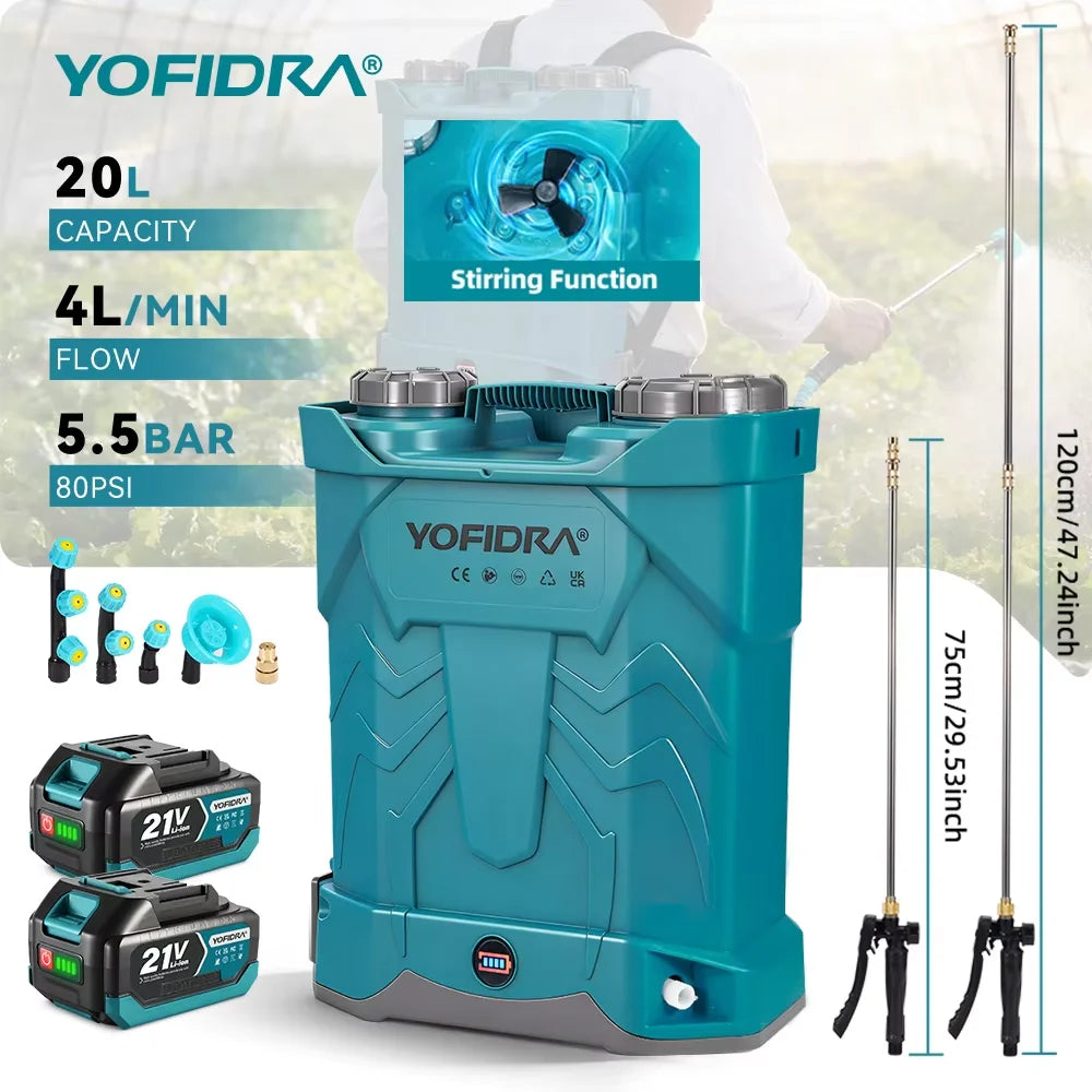YOFIDRA 20L Electric Sprayer High Capacity Yard Lawn Spraying Irrigation Backpack Sprayer Power Tools for Makita Battery Pin