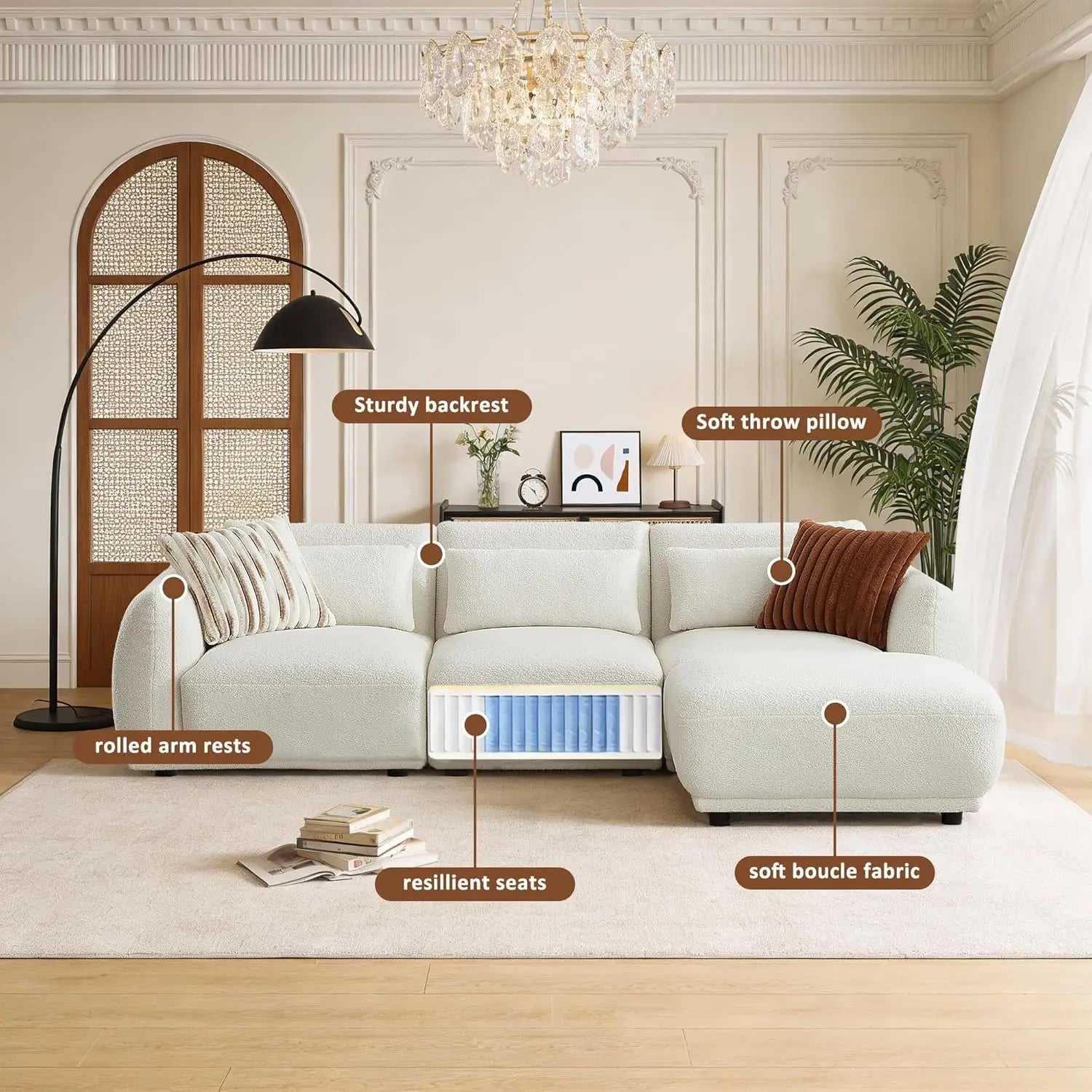 L Shaped Modular Sectional Couch Comfortable Convertible Cloud Sofa with Removable Ottoman Customized Small Living Room Couch