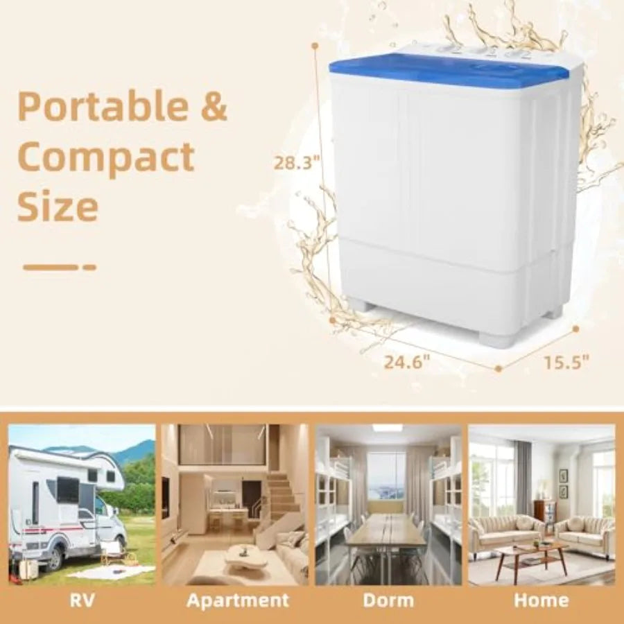 Portable Washing Machine 20Lbs Compact Twin Tub Laundry Washer with Builtin Drain Pump SemiAutomatic 12Lbs Washer and 8Lbs Spin