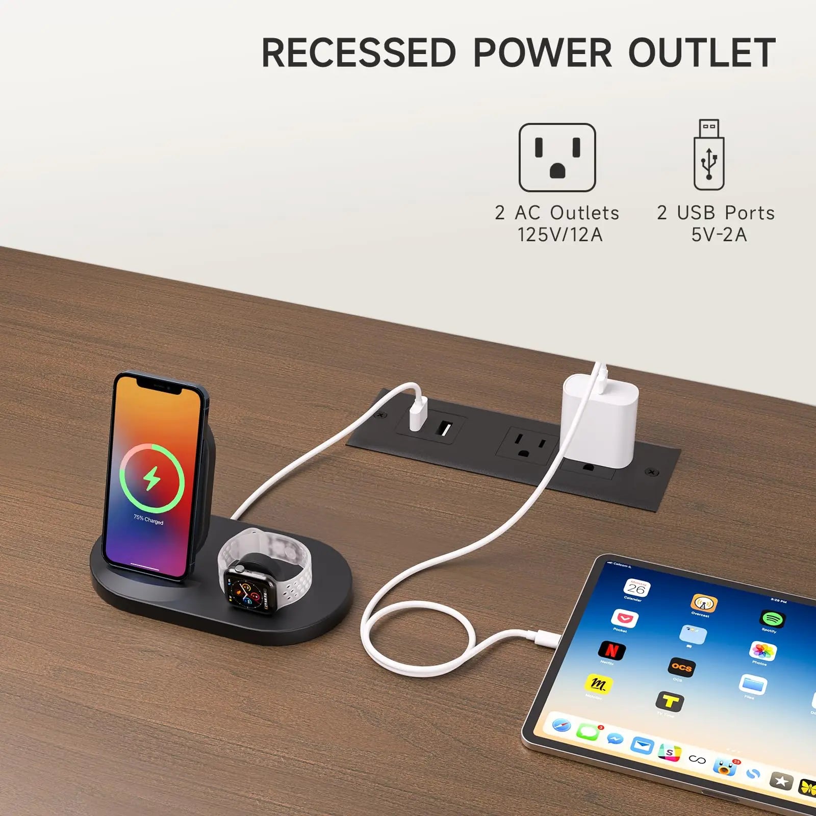 TV Stand Living Room Furniture with Power Outlet for TVs up to 60/70",TV Table with Sliding Doors Storage Adjustable Shelves