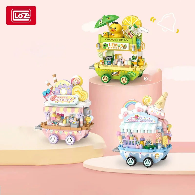 LOZ Street series dessert vending carts, lemon tea vending carts, model assembly, accessories, trolleys, parent-child assembly t