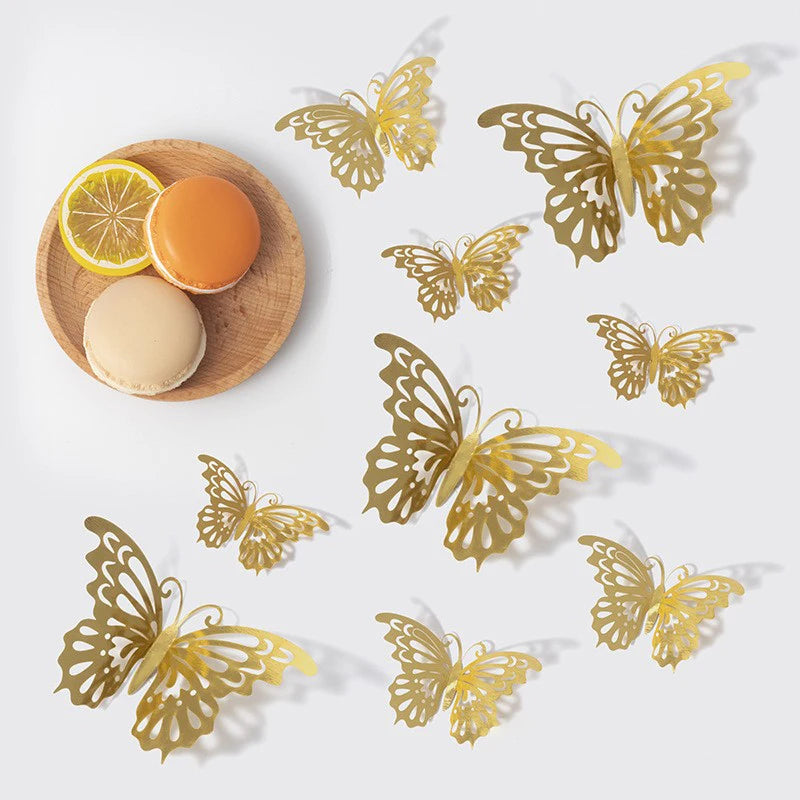 48pcs 3D Butterfly Wall Decor 4 Styles 3 Sizes, Gold Butterfly Decorations for Butterfly Birthday Party Cake Room Decorations