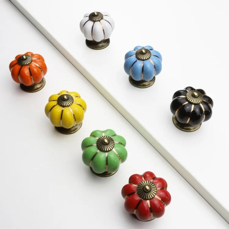 Vintage Ceramic Pumpkin Drawer Knobs Furniture Door Handles Kitchen Cabinet Pulls Closet Wardrobes Handles Accessories