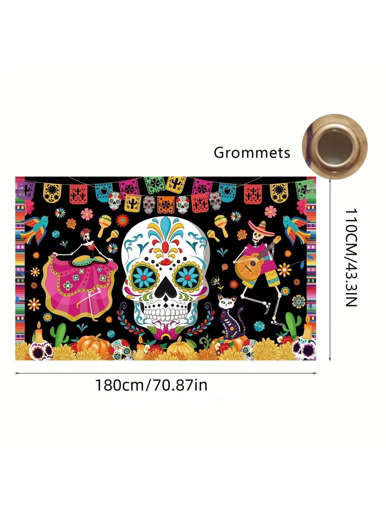 1PC Large Day of the Dead Background Banner Decoration, Halloween Banner Mexican Skull Banner, Horror Party Decoration Backgroun