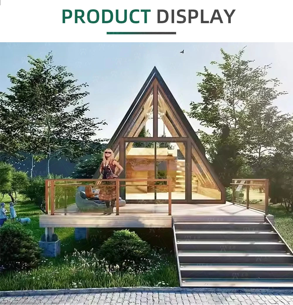 2-Story A-Frame Modern Movable Wood Cabin Prefab Triangle Tiny House for Forest B&B & Glamping Resort Customized