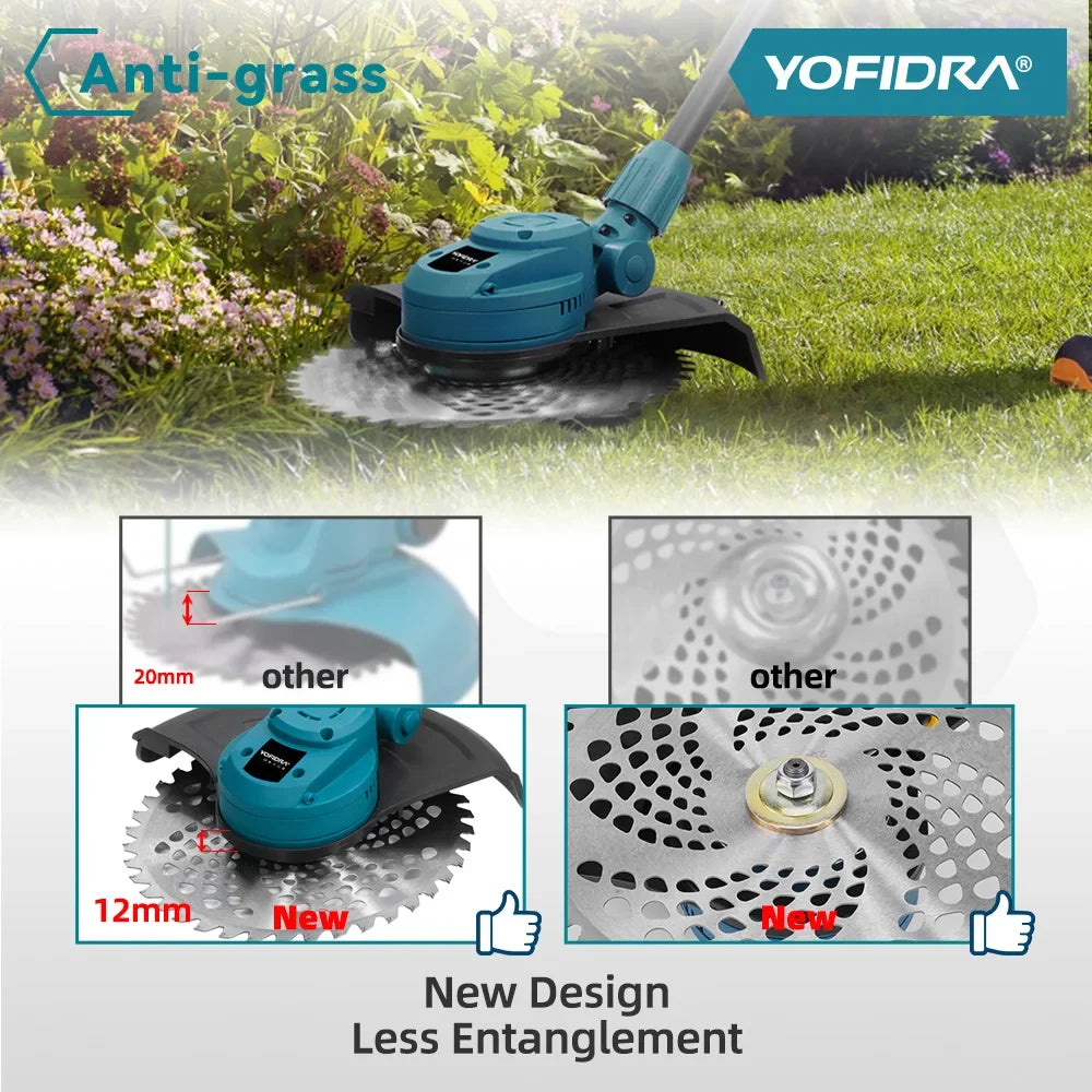 YOFIDRA 10Inch 6000W Brushless Electric Lawn Mower 58000RPM Garden Foldable Grass Trimmer Garden Tool For Makita 18V Battery Pin
