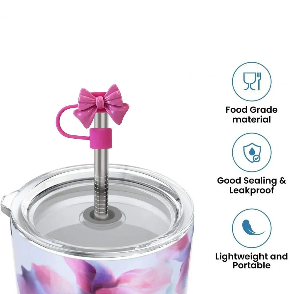 Pink Bow Straw Covers Cap Toppers for Stanley Tumblers Straw Tips Lid Protectors for 10mm Diameter Straws Cup Accessories