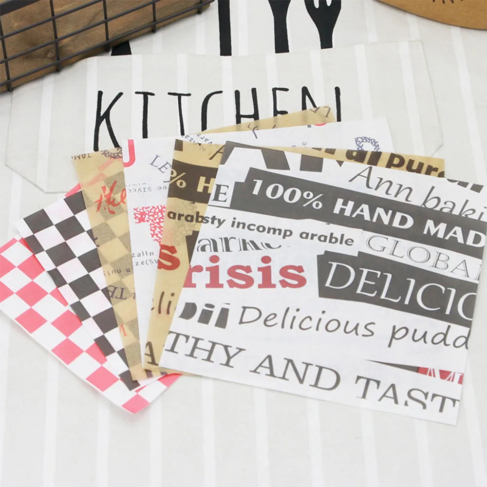 50Pcs/Lot Oil-Proof Wax Paper Food Grade Wrapping Paper for Sandwich Hamburger Fries Dessert Candy Bread Kitchen Baking Tools