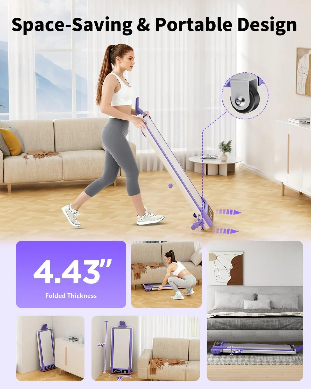 Folding Walking Pad with 15% Incline/RGB Light/Dual Screen Display,3.5HP Treadmills for Home,350lbs Capacity,Smart App