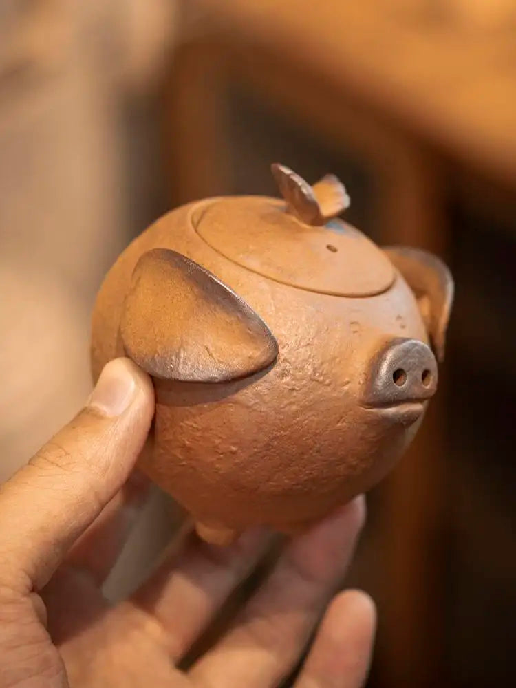 Old Rock Mud Rough Pottery Pig Shape Tea Pot Retro Teapot Tea Kettle Tea Ceremony Tea Making Single Pot Tea Ceremony