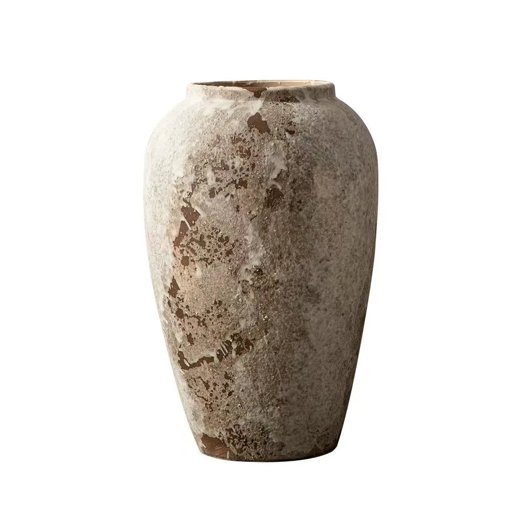 Mottled Retro New Chinese Pottery Vase Wabi-Sabi Style Decoration Entrance Flower Arrangement Hydroponic Ceramic Vase