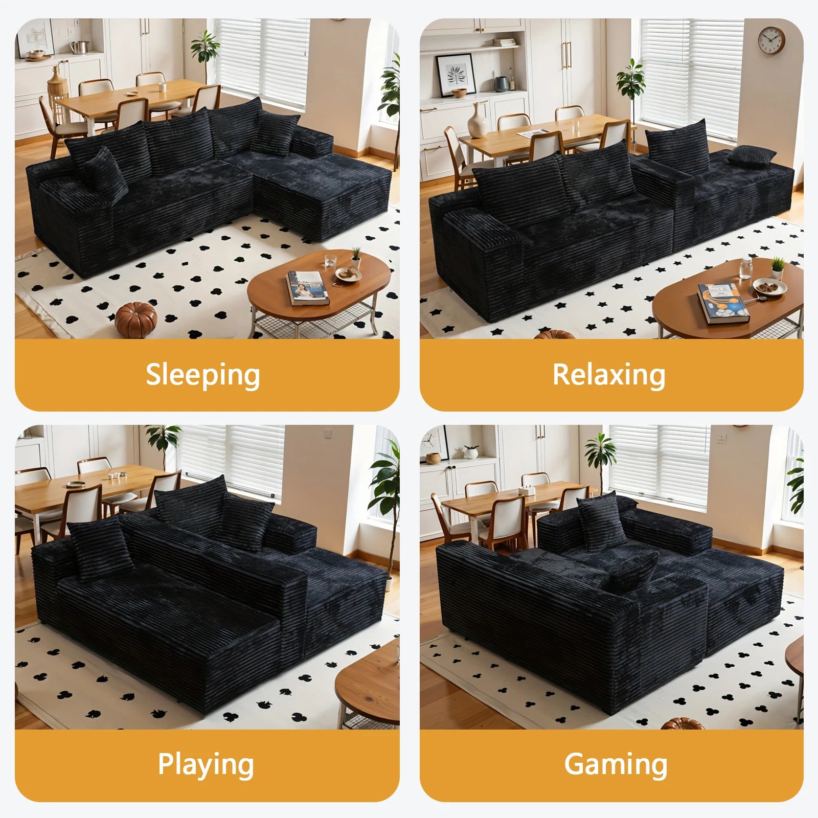 Oversized L Shaped Couch With Chaise, Minimalist Compressed Boneless Couch No Assembly Required, Modular Cloud Sectional Sofa Fo