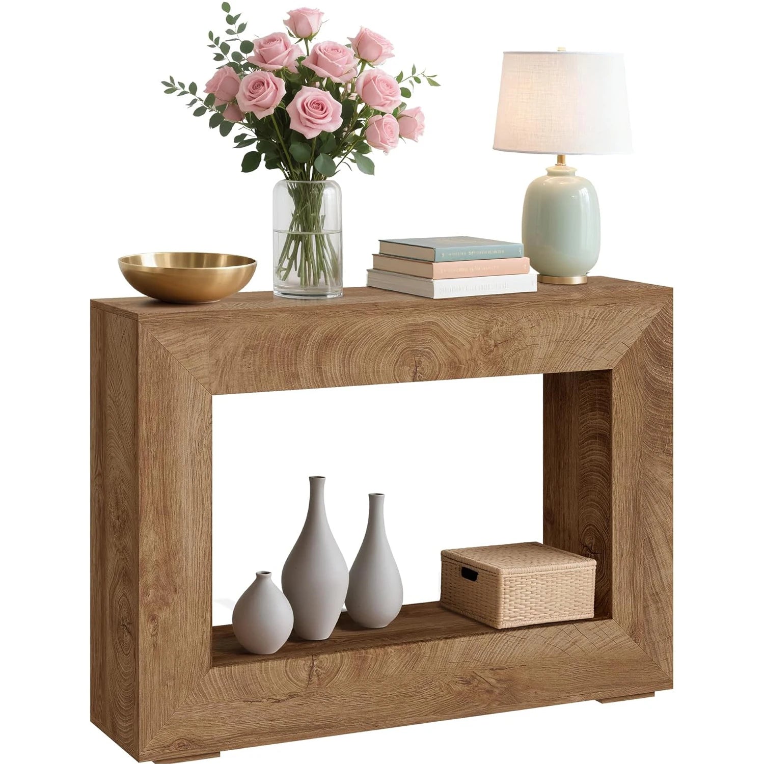 47" Rustic Farmhouse Console Table Wooden Entryway Sofa Table With Open Storage Shelves For Living Room Hallway Foyer Bedroom