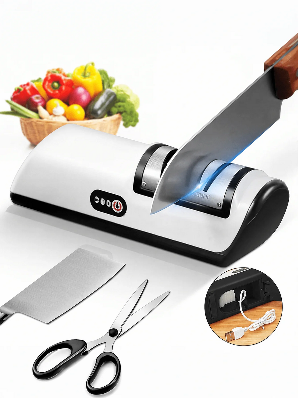 Rechargeable Electric Kitchen Cutlery Polisher, 2 Speed Adjustable Household Cutlery Care Machine, Multi Function Maintenance Accessory Suitable For Kitchen Cutlery And Scissors, Compact Small Kitchen Gadget For Daily Home Us