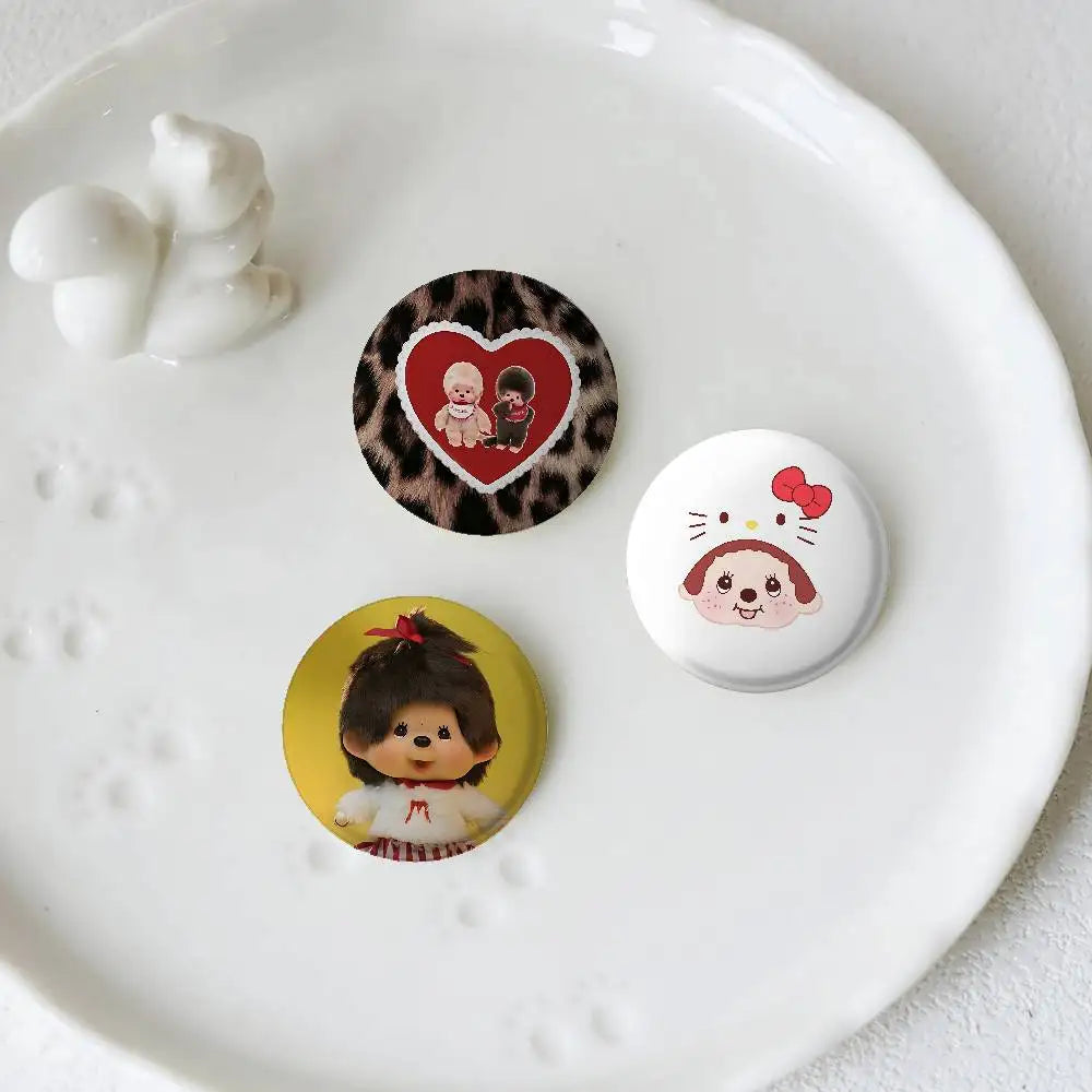 M-Monchhichi Cute Badges Fashion New Hip Hop Versatile Round Metal Badge Cartoon Pin Gift Wholesale