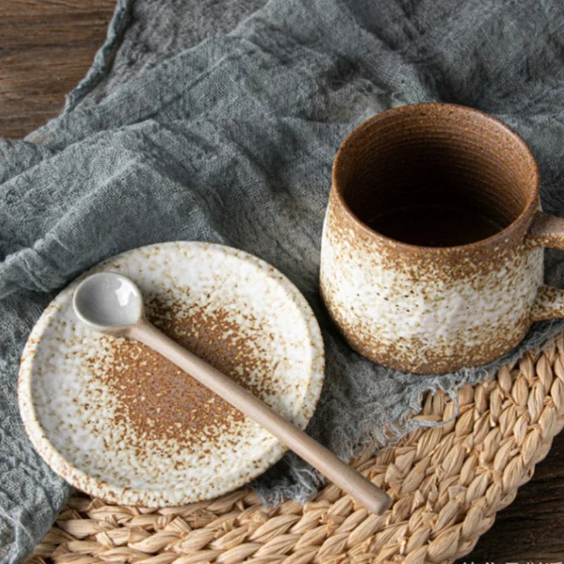 Vintage Japanese Ceramic Small Spoon Coffee Scoop With Long Handle Rough Pottery Soup Spoon Cute Kitchen Accessories