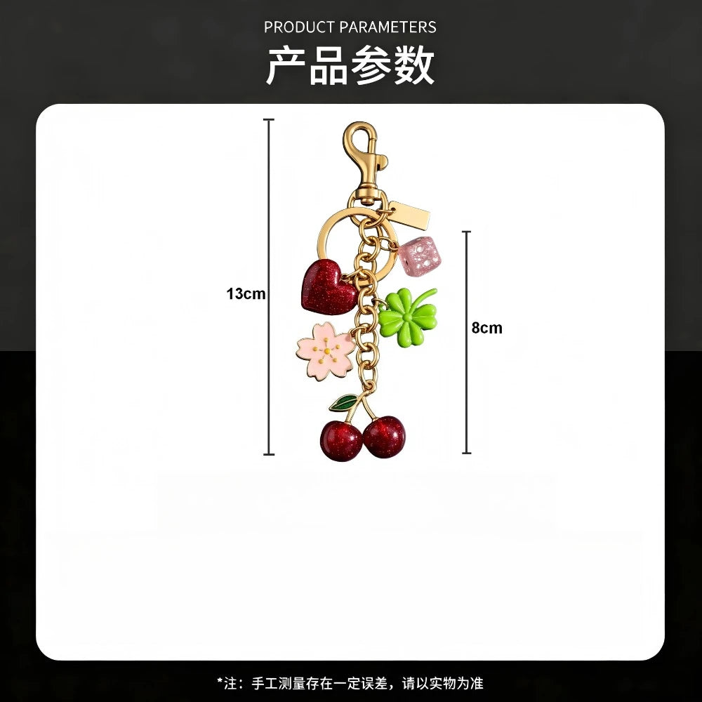 Cherry Bag Charm Gold Tone Multi Charm Sparkly Keychain Purse Accessory For Women Girls Handbags Backpacks Birthday Gifts Cute