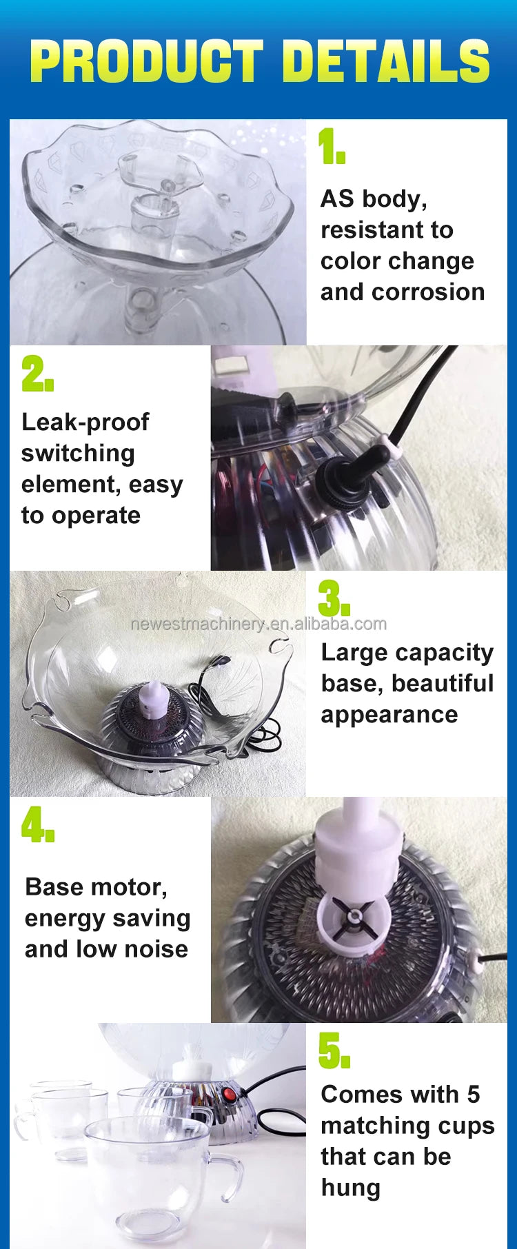Premium Electric Beverage Fountain Drink Fountain AS Decanter for Parties