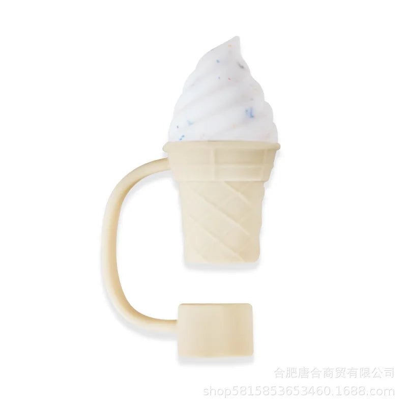 Straw Cover Cap for Stanley Tumblers Cup Accessories Cute Coffee Mug Ice Cream Shape Silicone Straw Dust Toppers Spill Stopper