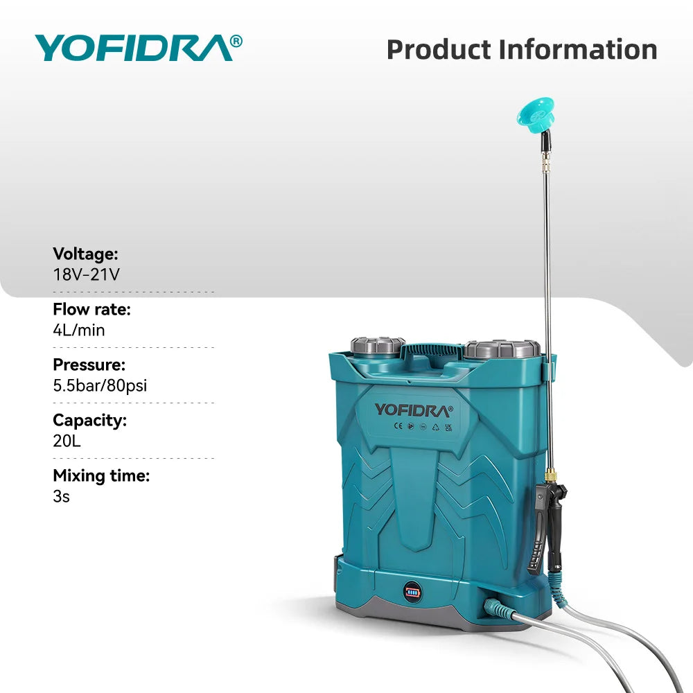 YOFIDRA 20L Electric Sprayer High Capacity Yard Lawn Spraying Irrigation Backpack Sprayer Power Tools for Makita Battery Pin