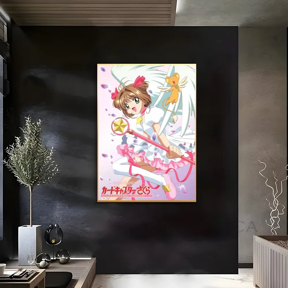 C-CardcaptorS S-Sakura Kawaii Pink Girl Poster Sticky Wall Art Printing Waterproof Home Living Bed Room Bar Aesthetic Decor