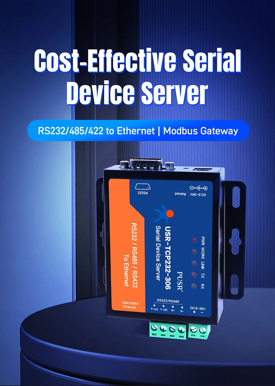 PUSR RS485 RS232 RS422 to Ethernet Converter Modbus RTU to TCP Gateway Serial Device Server USR-TCP232-306